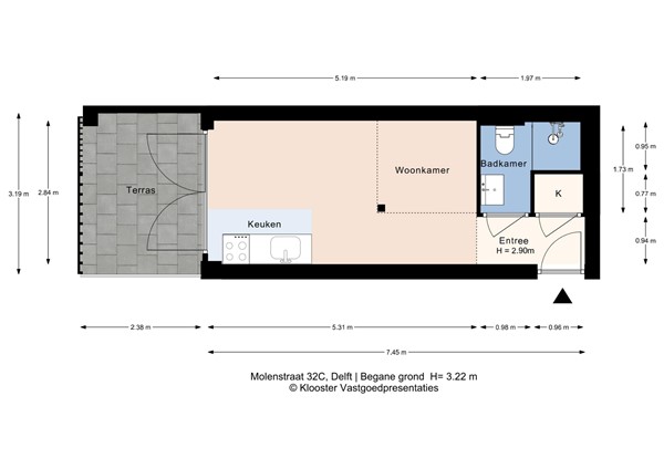 Plattegrond - Molenstraat 32C, 2611 KB Delft - Molenstraat 32C - Begane grond - 2D.jpg